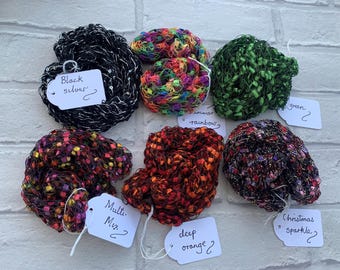 Hand knitted  necklace with sparkly yarn, Mothers Day gift, gift in bag