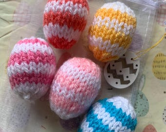 Knitted  mini Easter Egg Ornaments, Set of 5, Holiday Decor