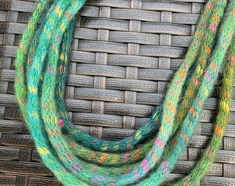 Merino Wool Knitted Loop Necklace: Snowdonia Fiber Art Statement Piece