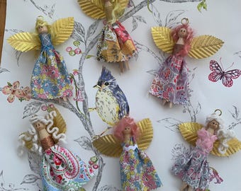 Fairy peg doll  in liberty and cath kidston fabric, one of a kind