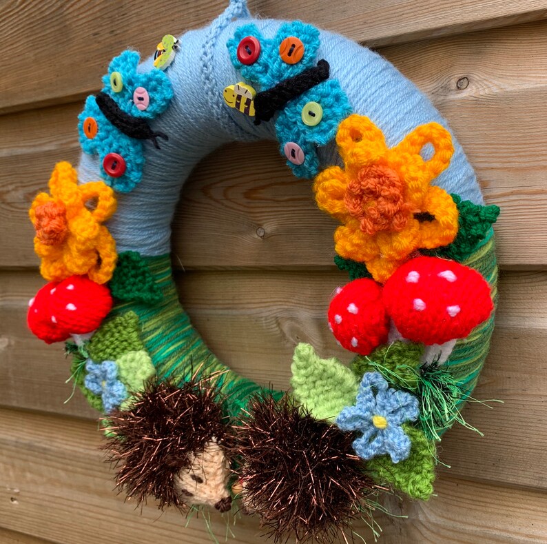 Woodland wreath knitted flowers summer autumn Christmas | Etsy