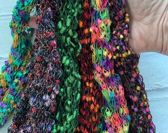 Hand knitted  necklace with sparkly yarn, Mothers Day gift, gift in bag