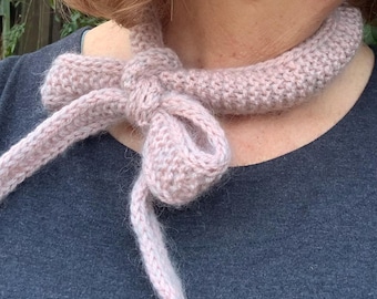 Knitted Silk Mohair Sophie Scarf Bow, Dusky Pink Neck Tie