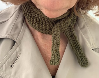 Knitted Sophie Scarf, Olive Green Acrylic Neck Tie, spring , Mother's Day gift