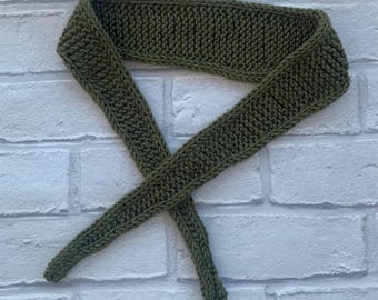 Knitted  short Sophie Scarf, Olive Green Acrylic Neck Tie, Mother's Day gift