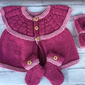 Knitted baby girl  cardigan, bootees , headband Christmas baby, sleeveless jacket, pink , baby set, new born, baby shower