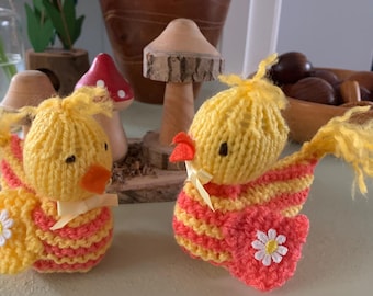 Knitted Easter chick decoration , two free standing chicks