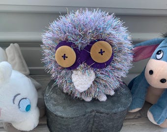 Knitted tinsel yarn owl , gift , decoration, home decor Valentine gift , Mother's Day