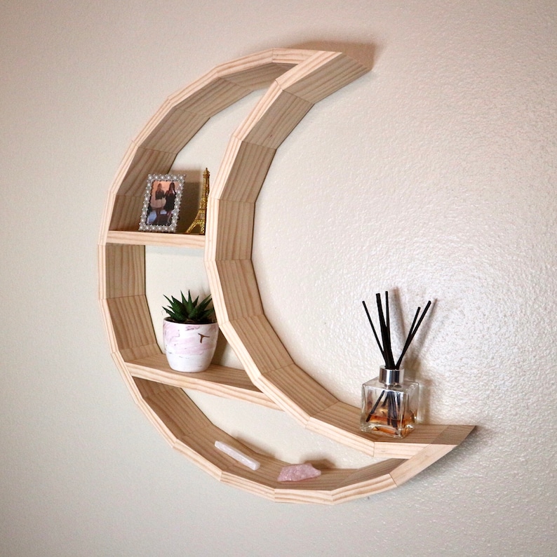 Wood Moon Shelf Etsy