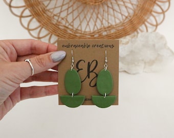 Green light weight polymer clay earrings gift for her