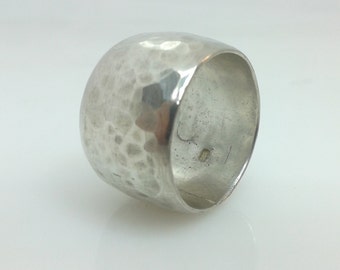 Forged, hammered, recycled sterling silver ring