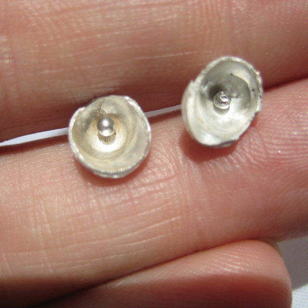 Recycled silver, forged, small, concave earstuds