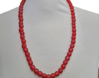 Red sandcast beads, recycled glass beads, made in Ghana