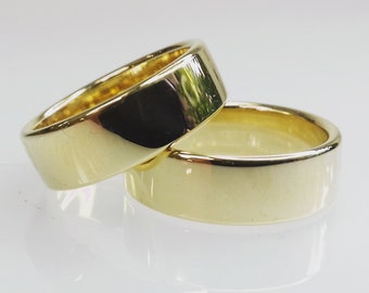 Wide, gold wedding rings, gold wedding bands, ethical gold