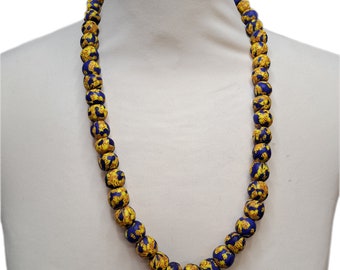 Blue and yellow glass millefiore beads, Sudan