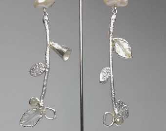 Rosecut diamond, pearl and recycled silver earrings