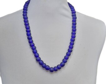 Blue glass sandcast beads, Ghana