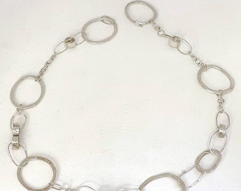 Asymetrical handforged silver chain necklace