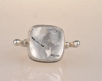 Roman inspired tourmalinated quartz ring with silver granulation