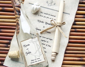 Message In A Bottle Signature Wedding Invitation Sample - Anchors Aweigh