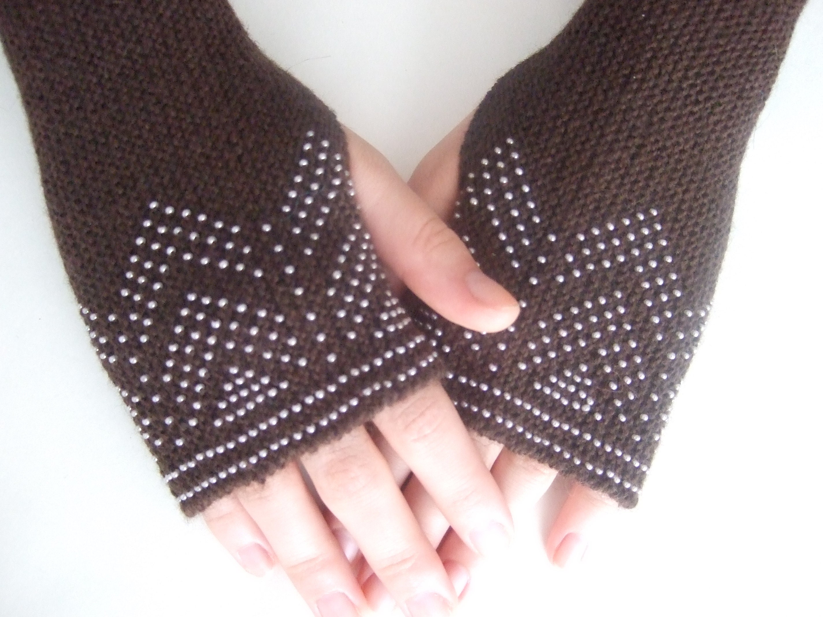 Beaded dark BROWN fingerless gloves wrist warmers fingerless Etsy 日本
