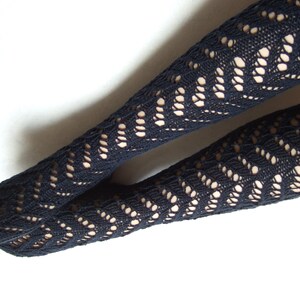Handmade KNEE HIGH socks. Knitted of deep blue MERINO wool and acrylic. Long socks. Lace socks. image 2