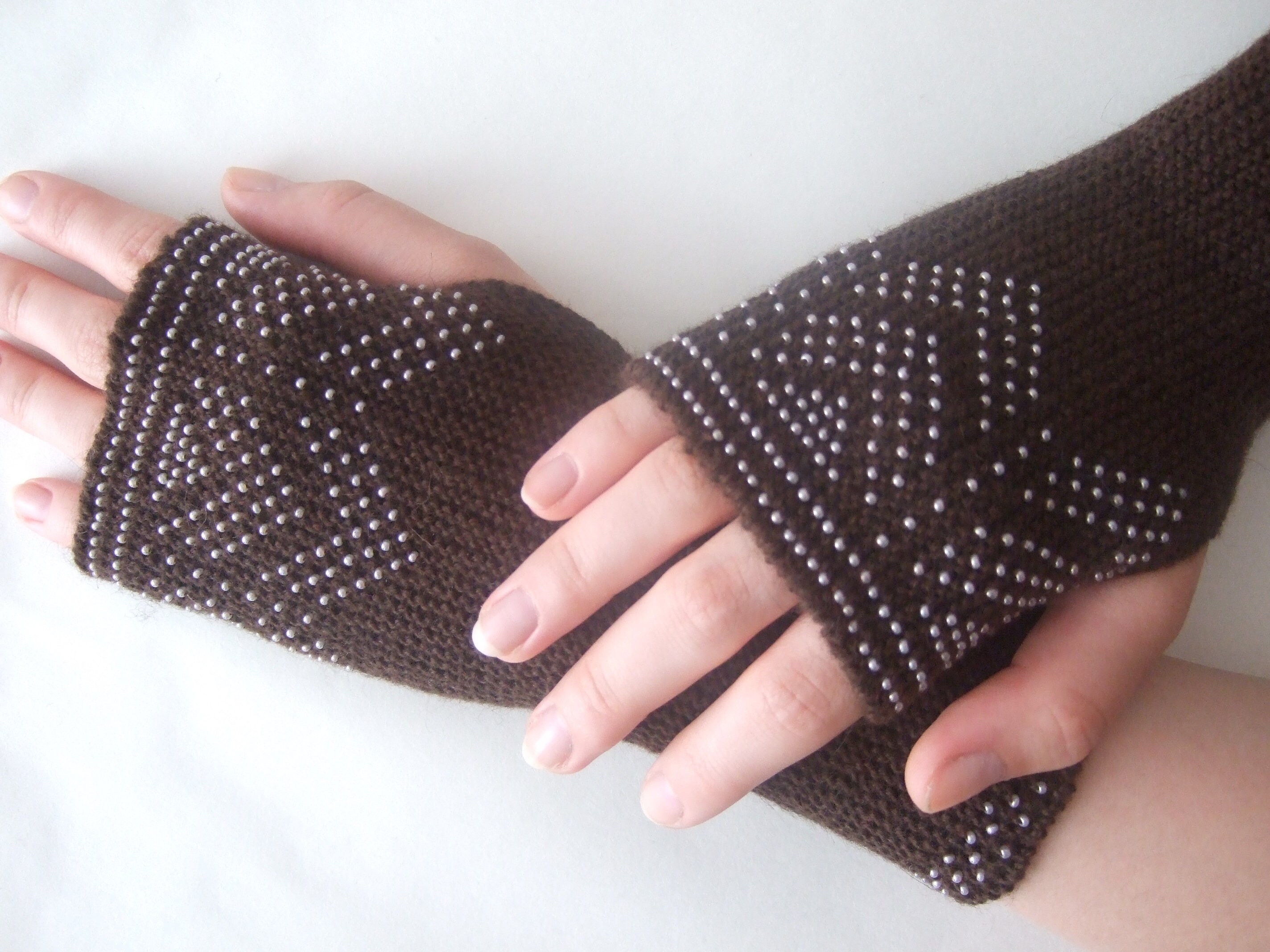 Beaded dark BROWN fingerless gloves wrist warmers fingerless Etsy 日本