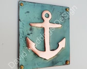 Anchor ship nautical copper sailing plaque gift in green copper sheet 3.5 x 3.25 quot 90x80mm d