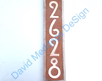 Mission Mackintosh Style Oak framed and Copper address plaque, 4x numbers 3"/75mm or 4"/100mm high hg