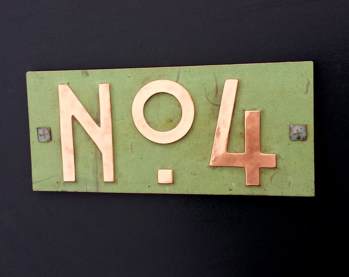 Mission Mackintosh style green copper sign with plywood back 3"/75mm or 4"/100mm  'No' with your 1x number d