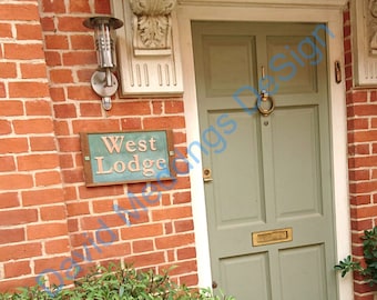 Traditional House Sign Name sign 2x lines 9-16 letters in Oak and Copper 3"/75 mm high letters in Garamond font hg