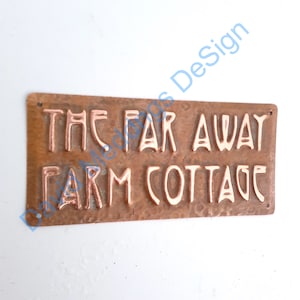 Real Copper Plaque in metal up to 44 letters of your choice in 1" Art Nouveau font, polished and laquered  tugh