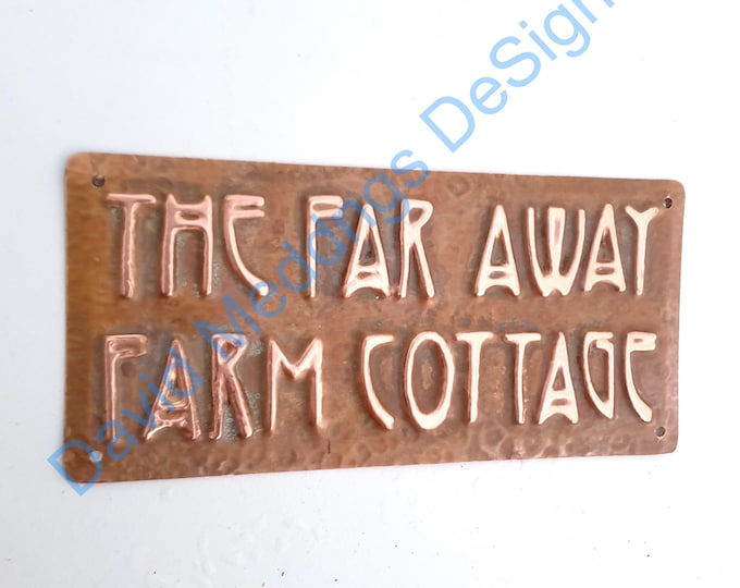 Real Copper Plaque in metal up to 44 letters of your choice in 1" Art Nouveau font, polished and laquered  tugh