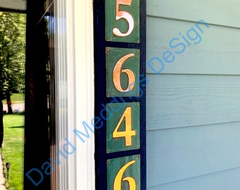 House number Plaque Upcycled copper Metal 1x 3"/75mm or 4"/100mm high in Garamomd serif font hgn