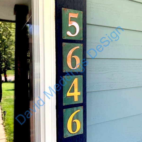 House number Plaque Upcycled copper Metal 1x 3"/75mm or 4"/100mm high in Garamond serif font hg