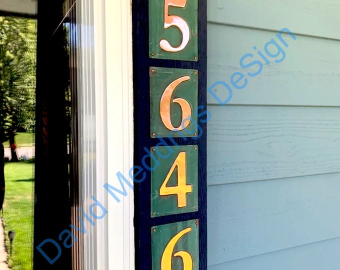 House number Plaque Upcycled copper Metal 1x 3"/75mm or 4"/100mm high in serif font hug