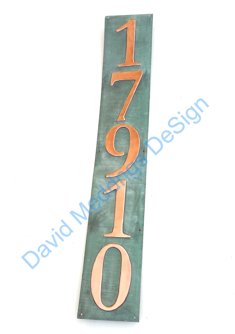 Traditional Arts Crafts green or hammered copper House sign 5x 3/75mm or 4/100mm in high in Garamond hug image 3