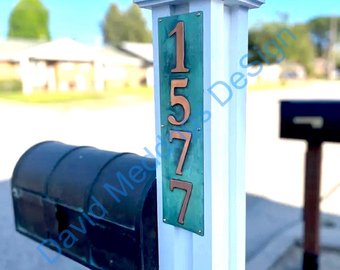 Real Copper address plaque 4x house numbers  in 3"/75mm or 4"/100mm in Garamond hgsn