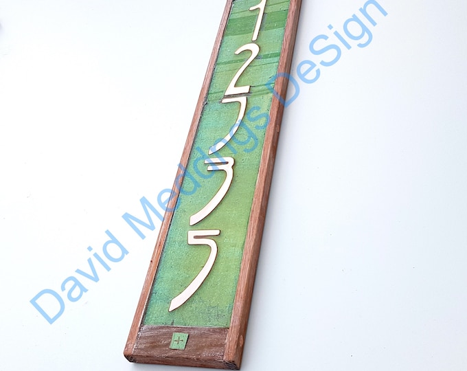 Art Nouveau house address Copper plaque Oak framed  5x nos 3"/75mm or 4"/100mm high hgv