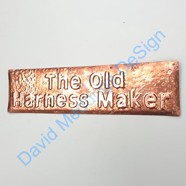 Small patinated or hammered Copper name door tree memorial sign plaque 1" high Antigoni hg