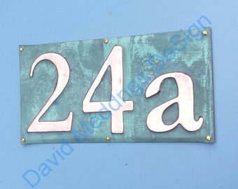 House Sign  number plaque in Copper polished and laquered, 3x nos. 3"/75mm or 4"/100mm high in Garamond font Shp