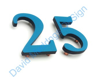 Upcycled gift coloured House numbers floating in 9"/228mm high  Garamond font