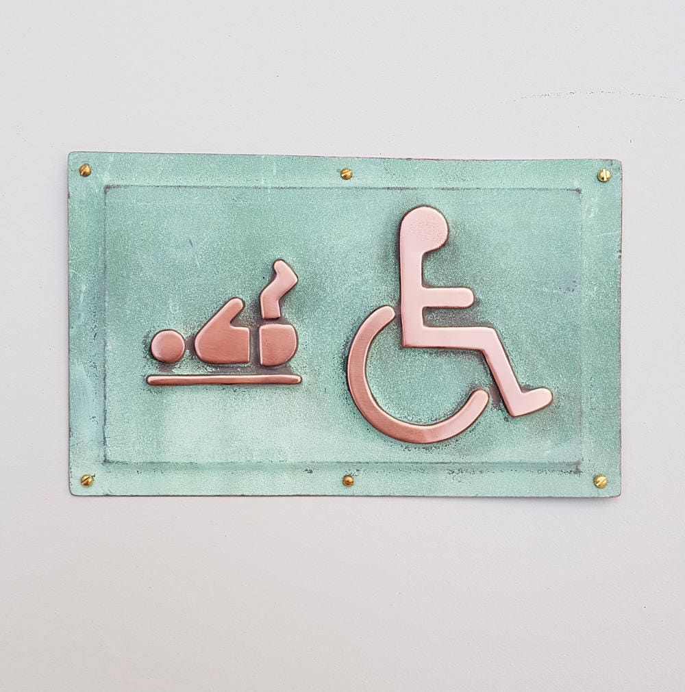 Copper Baby changing and Wheelchair user disabled toilet lavatory sign 4.5/115mm high polished