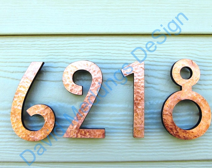 Mission Mackintosh style floating numbers in copper 3"/75mm or 4"/100mm high Polished, patinated, hammered or brushed thpbgs