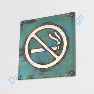 No Smoking sign Plaque in patinated or hammered copper 4.2/105mm square hgt Green Copper