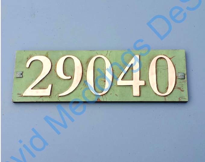 Boho outdoor decor Copper House address plaque with plywood back 5x nos. 3"/75mm or 4"/100 mm Garamond hug