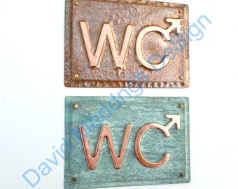 WC Male symbol Copper door plaque toilet lavatory sign in 2"/50mm high letters hug