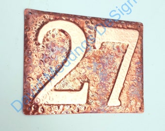 Eco Gift Present House plaque in copper, 3"/75mm or  4"/100 mm, UK made,  polished and lacquered, 2x numbers in Garamond hgs