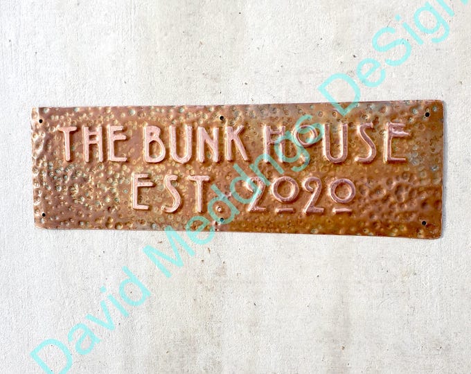 Small  Mission Mackintosh Gate copper door name Sign address plaque up to 45 characters in 1" high hg