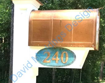 Oval House number plaque  in real copper 4"/100mm high numbers Garamond font hgsN